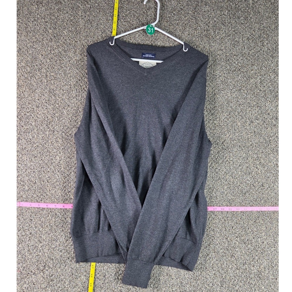 St. John's Bay V-Neck Sweater Mens Large Gray Cotton Blend Recycled Poly